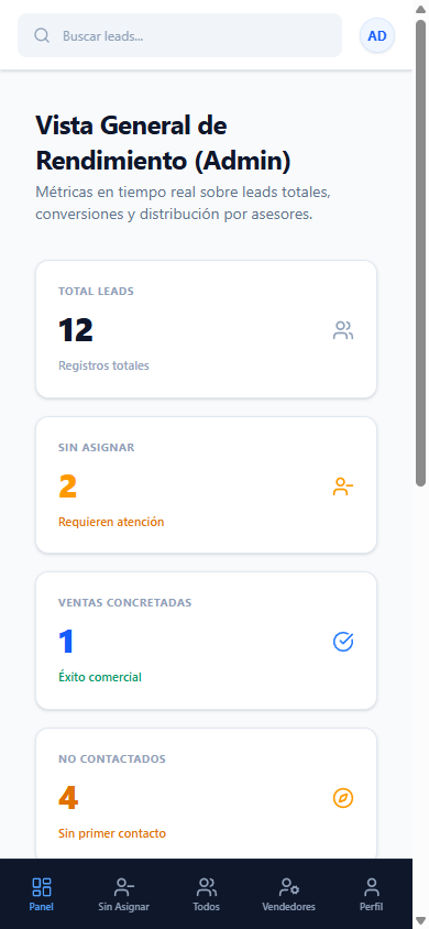 Dashboard de AutoLead en vista mobile